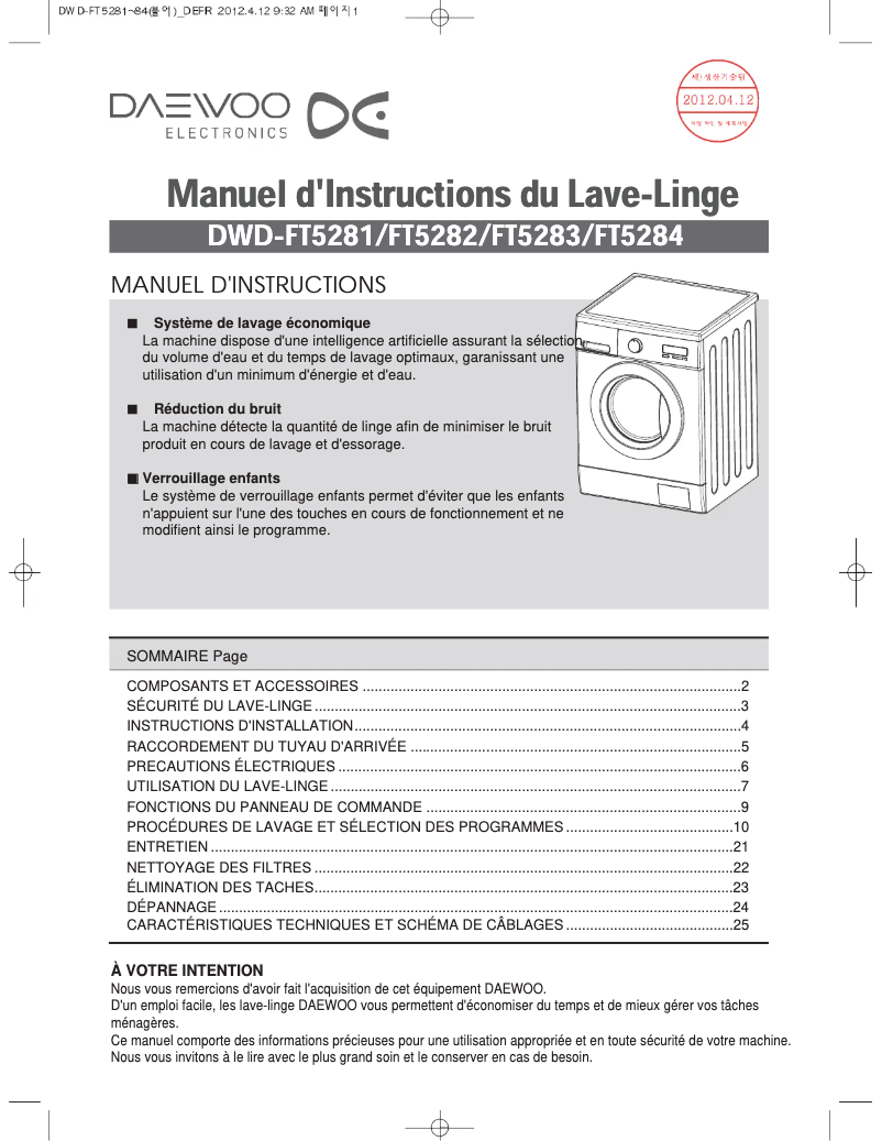 Page 1 de la notice Manuel utilisateur Daewoo DWD-FT5281