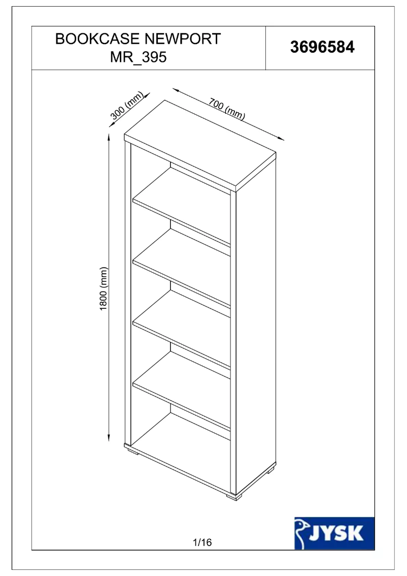 Page 1 de la notice Manuel utilisateur JYSK Gesten (70x180x30)