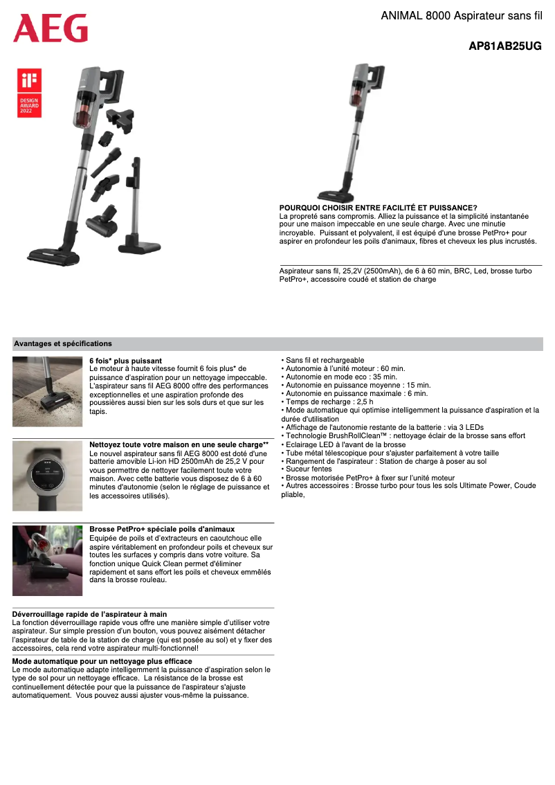 Page n°1 - Fiche technique AEG AP81AB25UG