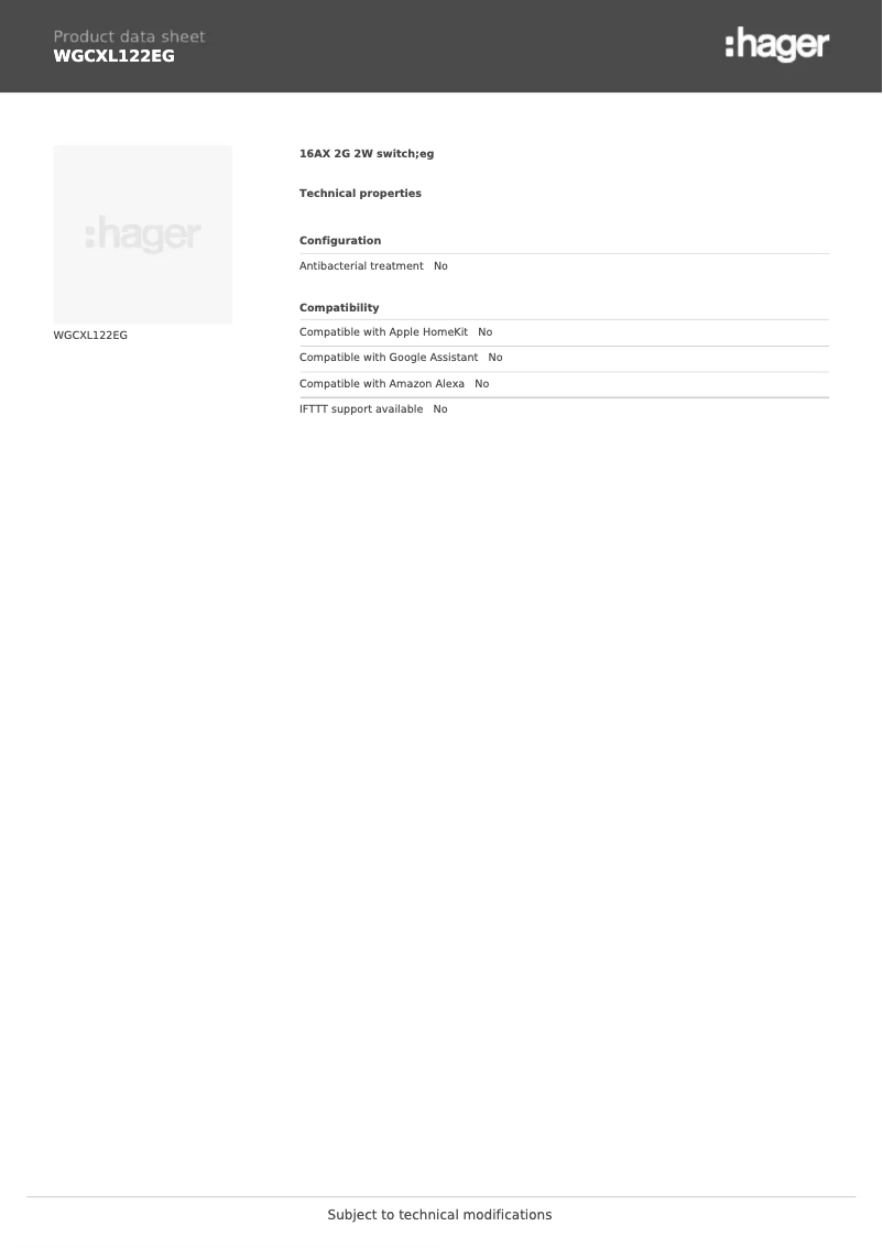 Page n°1 - Fiche technique Hager WGCXL122EG