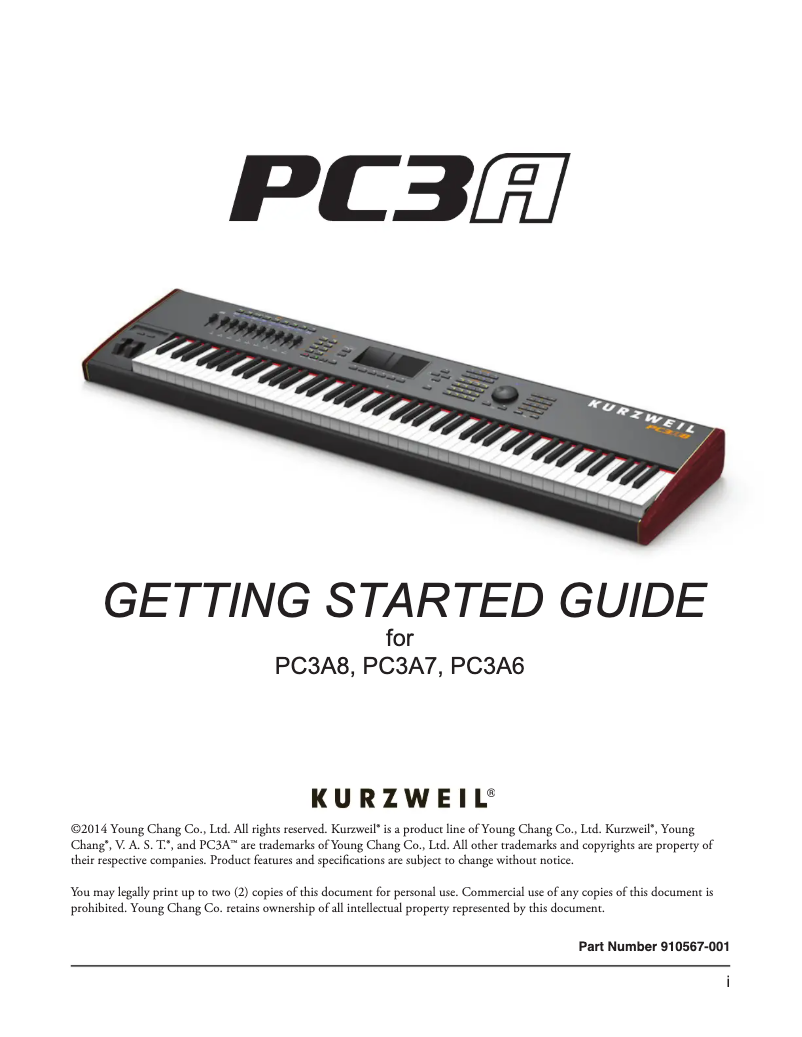 Page 1 de la notice Manuel utilisateur Kurzweil PC3A