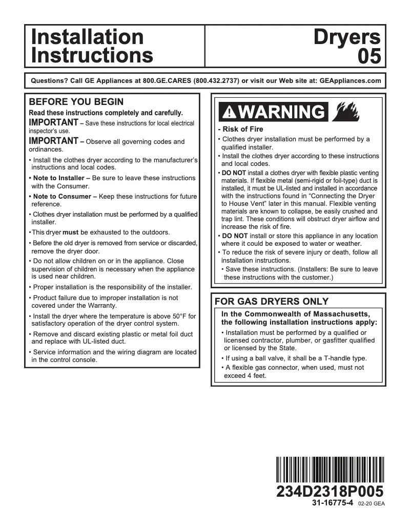 Page n°1 - Guide d'installation Hotpoint HTX21GASKWW