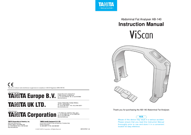 Image de la première page du manuel de l'appareil ViScan AB-140