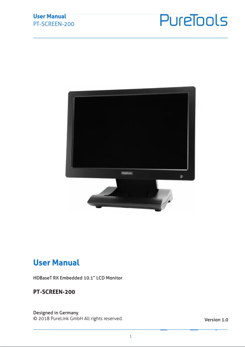 Page n°1 - Manuel utilisateur PureTools PT-SCREEN-200