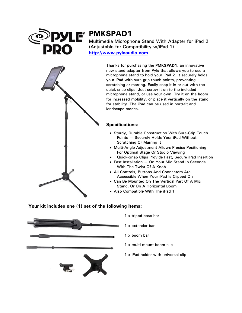 Page n°1 - Manuel utilisateur Pyle PMKSPAD1