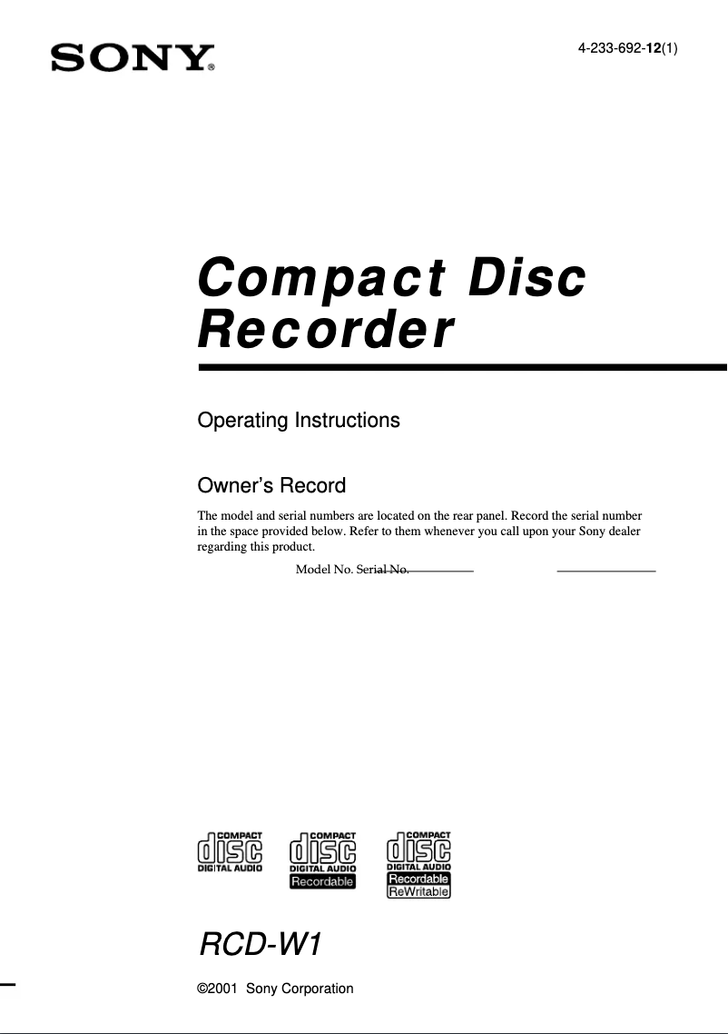 Página 1 del manual Manual de usuario Sony RCD-W1