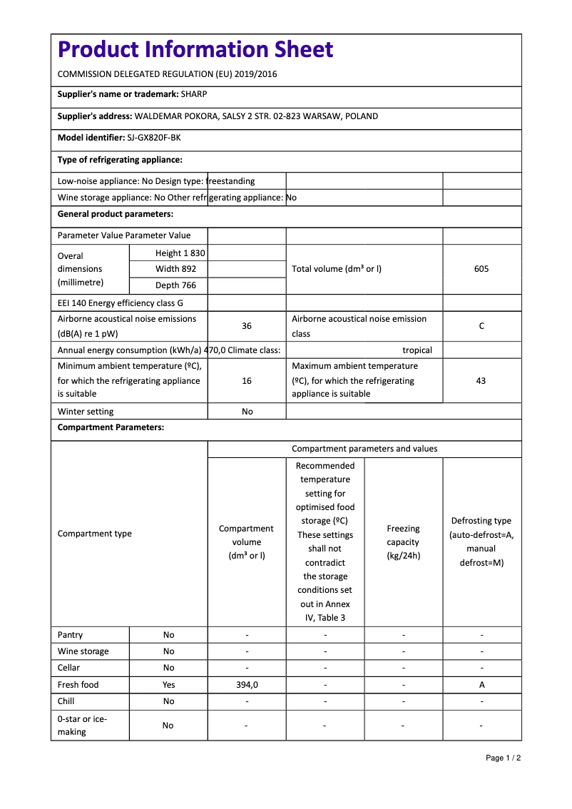 Image de la première page du manuel de l'appareil SJ-GX820F-BK