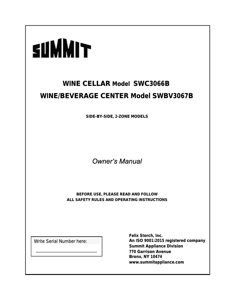 Image de la première page du manuel de l'appareil SWC3066B
