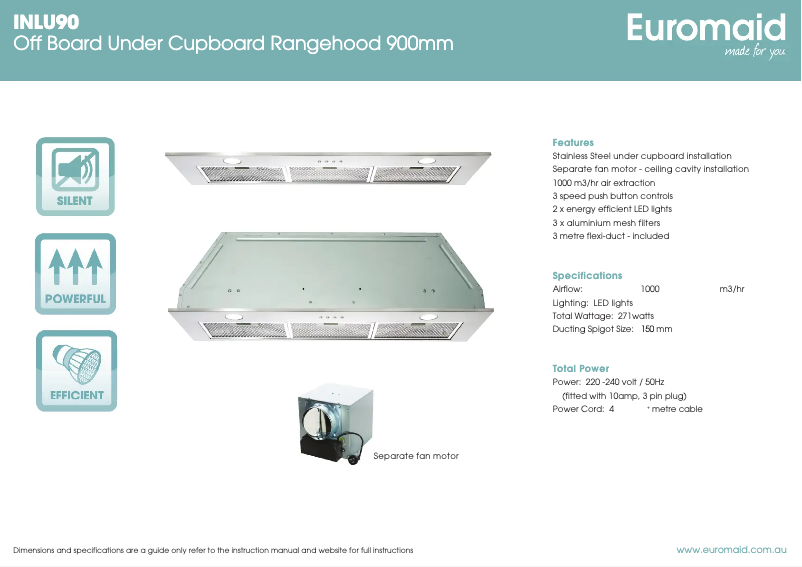 Page 1 de la notice Fiche technique Euromaid INLU90