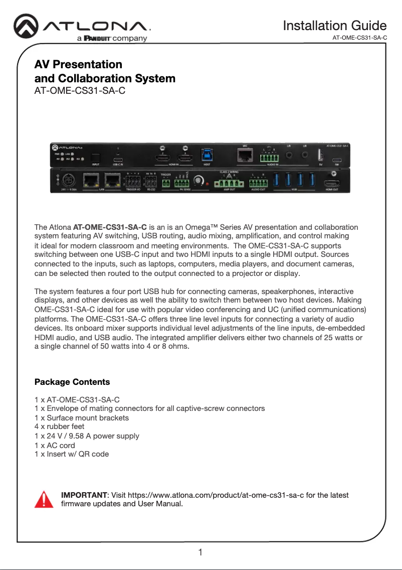 Image de la première page du manuel de l'appareil AT-OME-CS31-SA-C