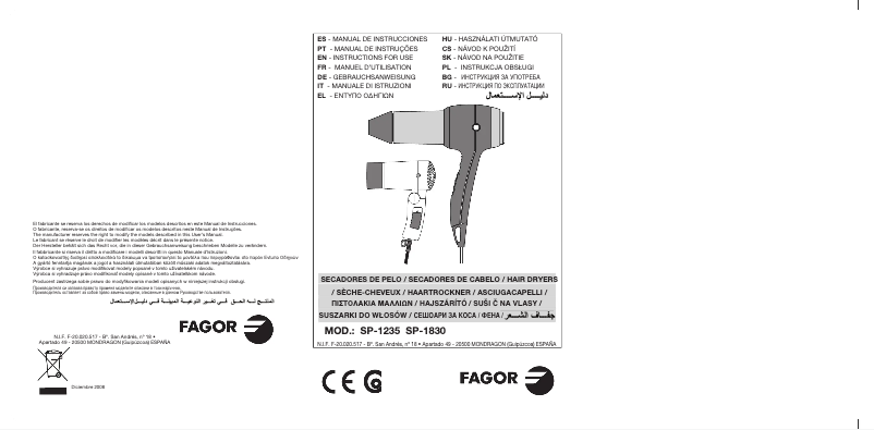 Page n°1 - Manuel utilisateur Fagor SP-1235