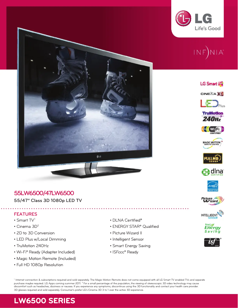 Página 1 del manual Ficha técnica LG 55LW6500