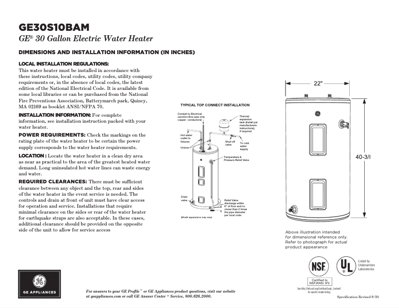 Page n°1 - Fiche technique GE GE30S10BAM