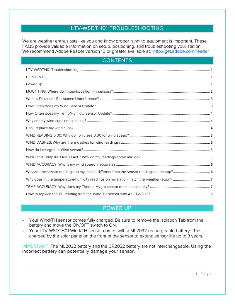 Page 1 de la notice FAQ La Crosse Technology LTV-WSDTH01