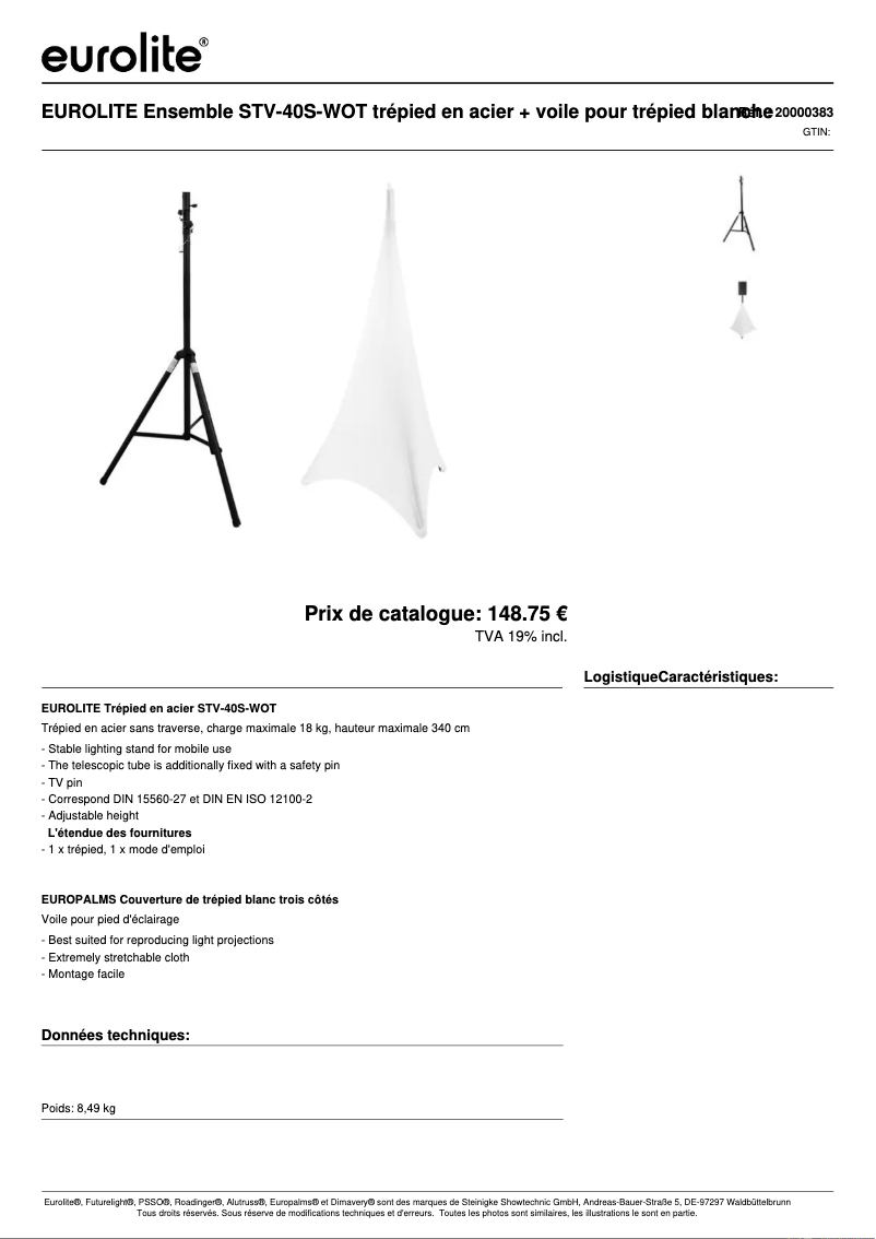 Page 1 de la notice Fiche technique Eurolite STV-40S