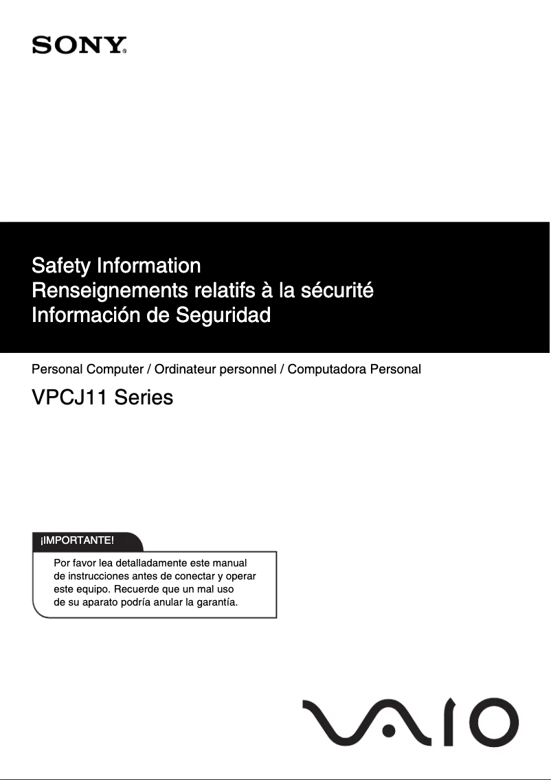 Image de la première page du manuel de l'appareil Vaio VPCJ118FX
