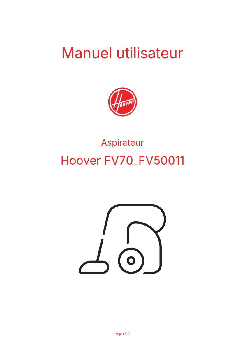 Page n°1 - Manuel utilisateur Hoover FV70_FV50011
