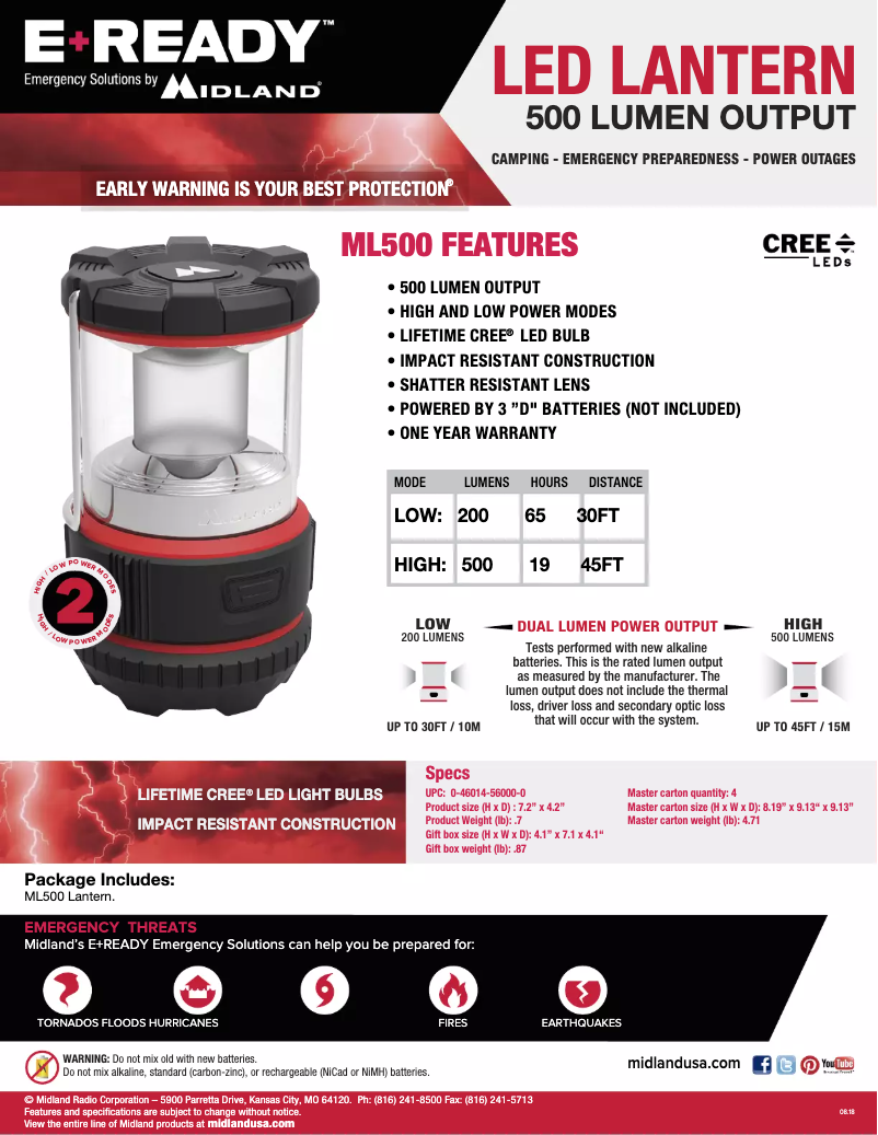 Page 1 de la notice Manuel utilisateur Midland E+READY EX500VP