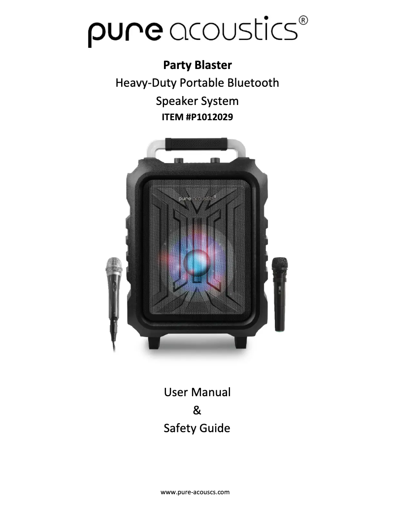 Page 1 de la notice Manuel utilisateur Pure Acoustics Party Blaster