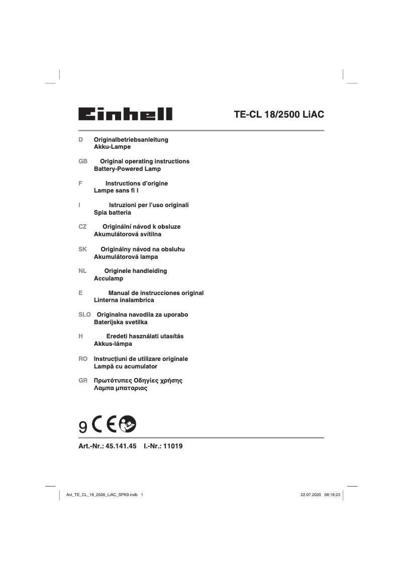 Page n°1 - Manuel utilisateur Einhell TE-CL 18/2500 LiAC-solo