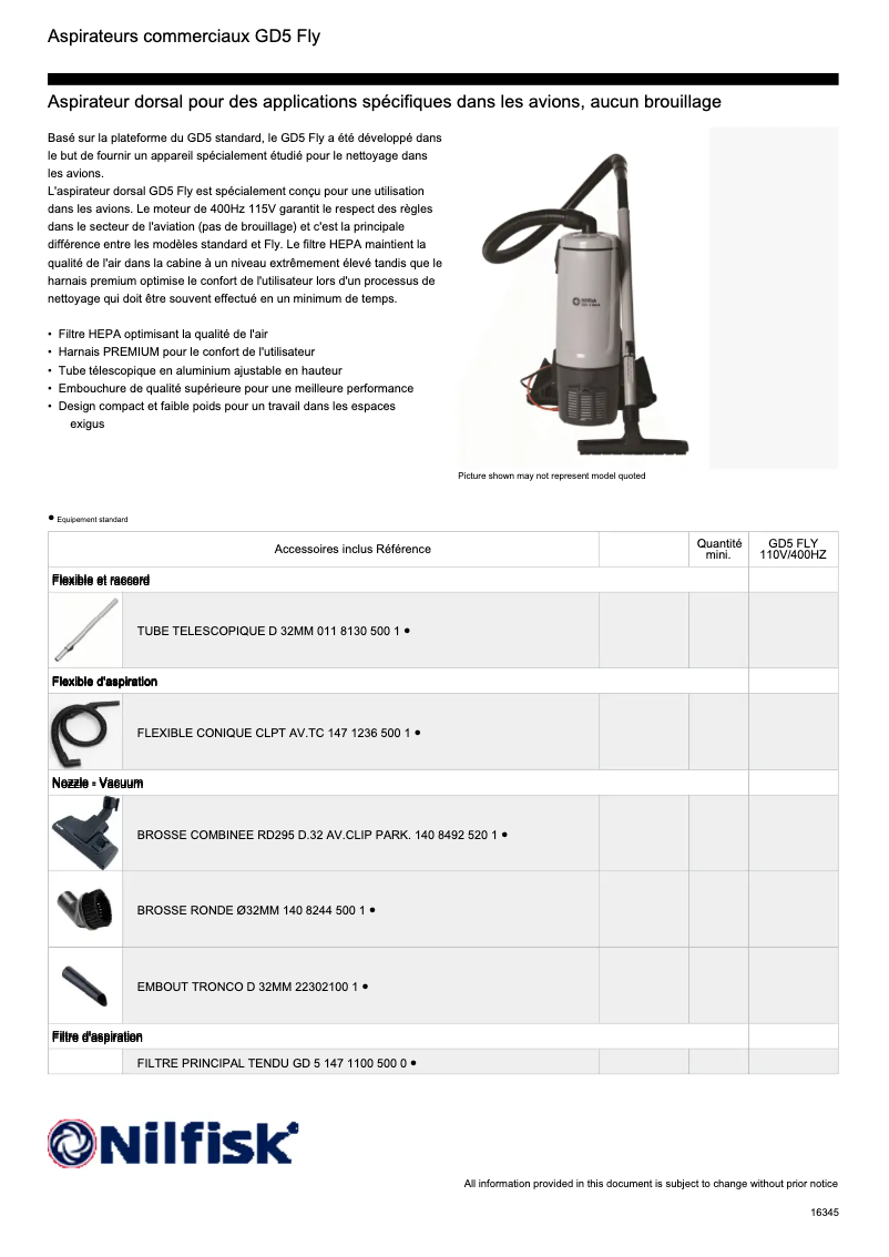 Page n°1 - Fiche technique Nilfisk GD5