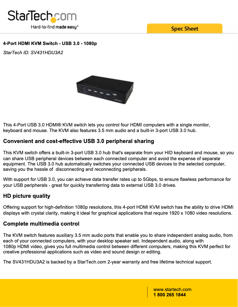 Page n°1 - Brochure StarTech.com SV431HDU3A2