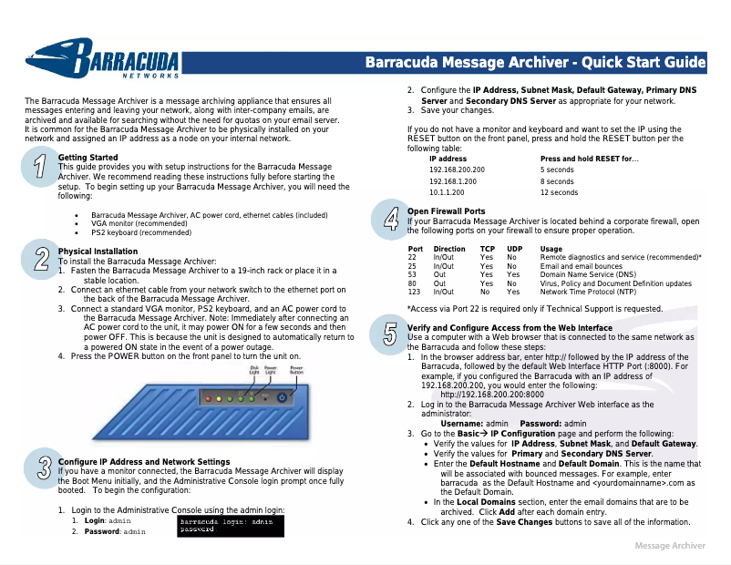 Image de la première page du manuel de l'appareil Message Archiver 350