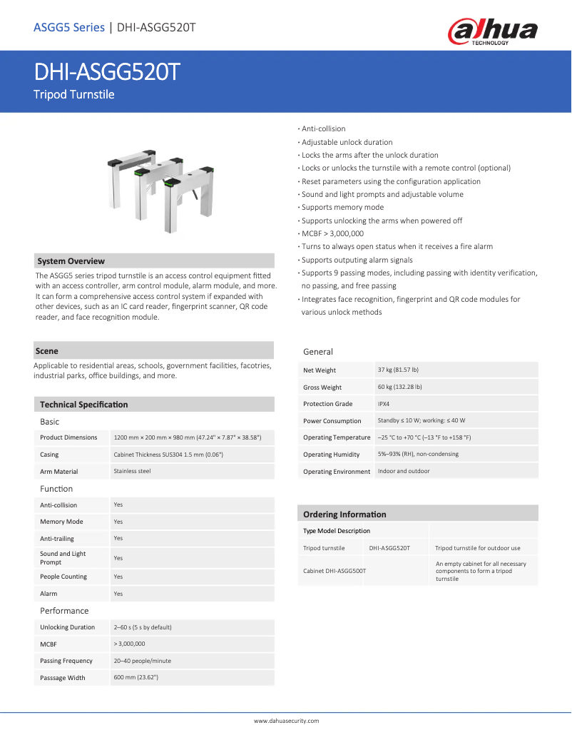 Page 1 de la notice Fiche technique Dahua Technology ASGG5XXT
