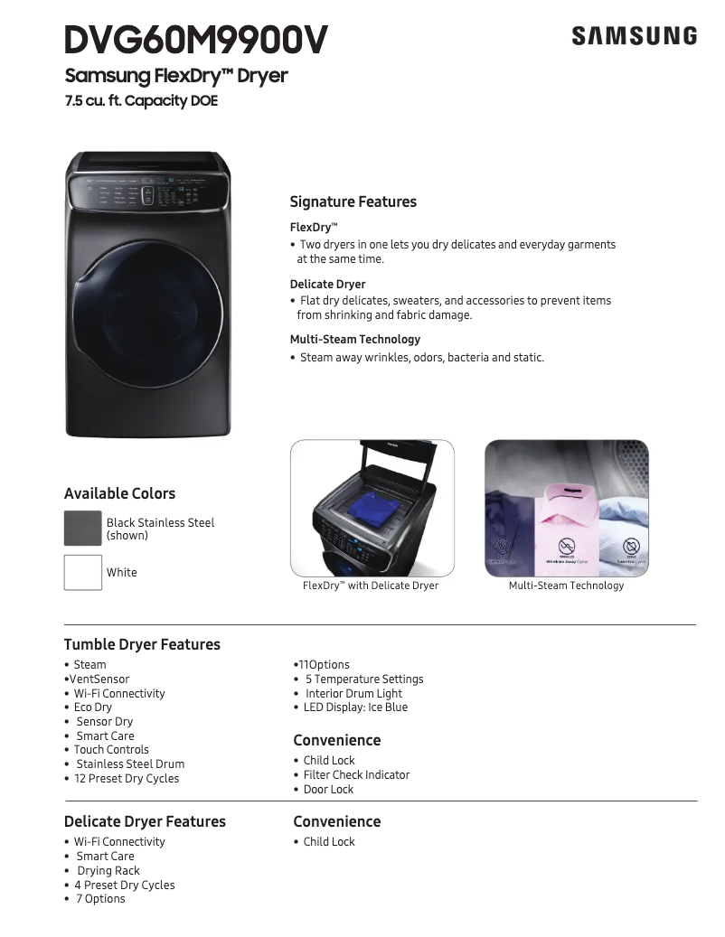 Page n°1 - Fiche technique Samsung DVG60M9900