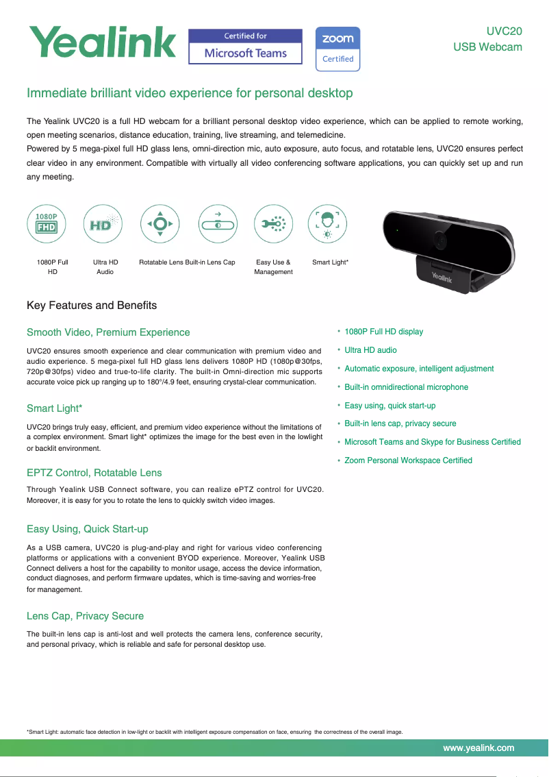 Page 1 de la notice Brochure Yealink UVC20