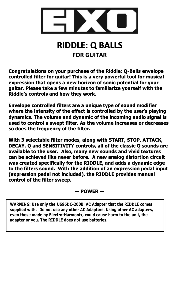Page n°1 - Manuel utilisateur Electro Harmonix Riddle
