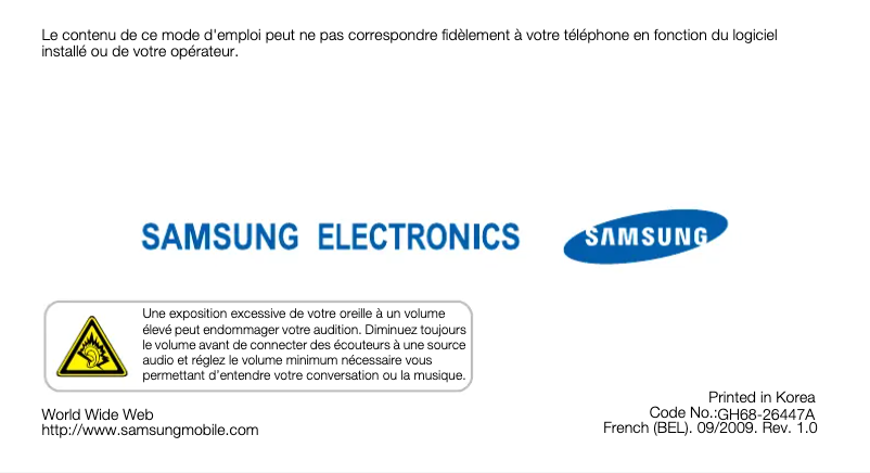 Page n°1 - Manuel utilisateur Samsung GT-B3210