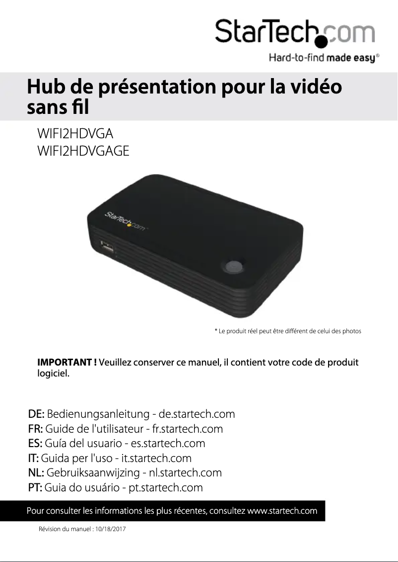 Page n°1 - Manuel utilisateur StarTech.com WIFI2HDVGAGE