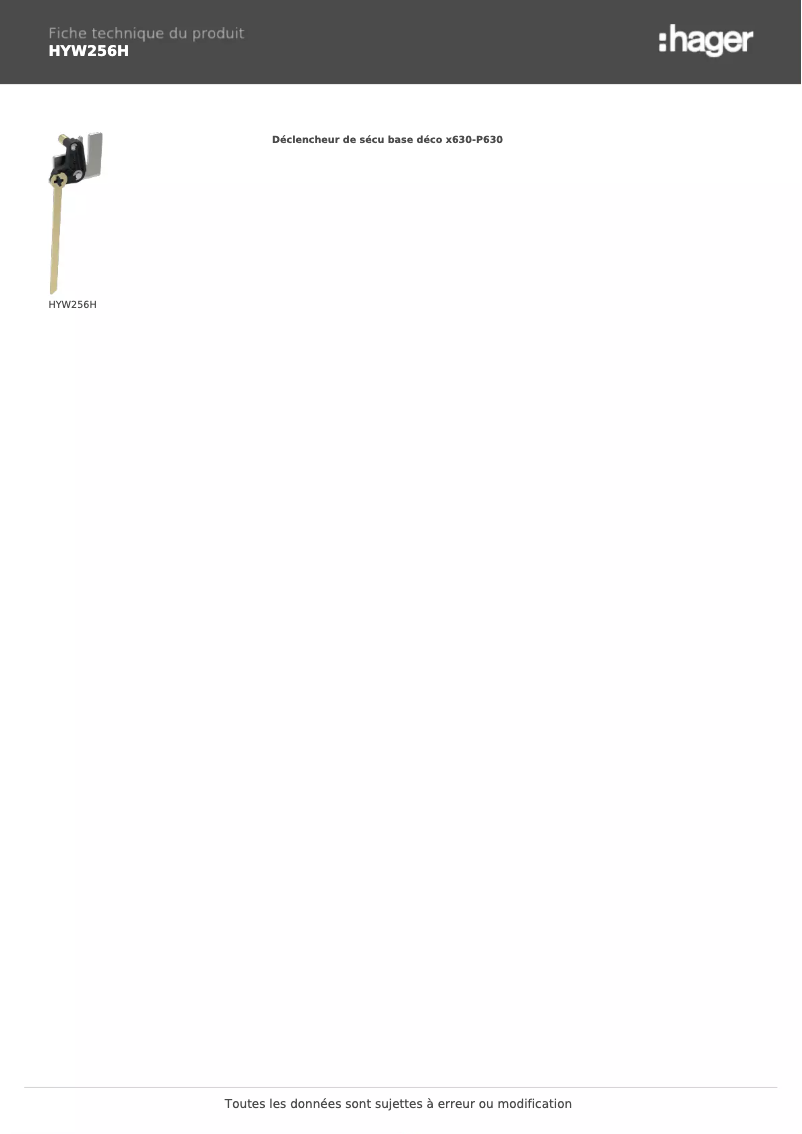 Page 1 de la notice Fiche technique Hager HYW256H