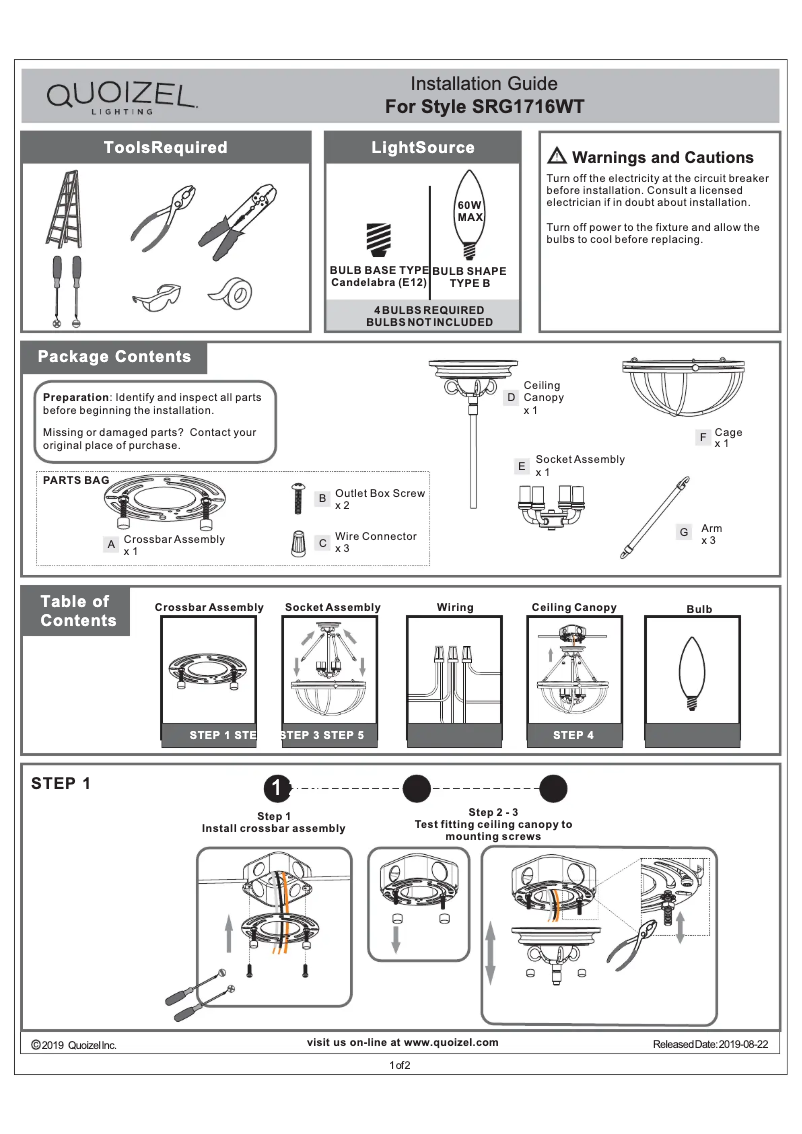 Page n°1 - Manuel utilisateur Quoizel Sergeant SRG1716WT