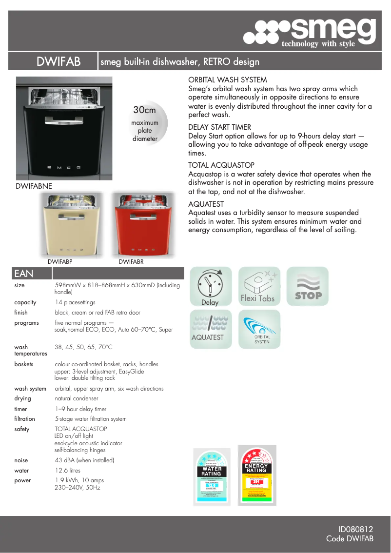 Page n°1 - Fiche technique Smeg DWIFABP