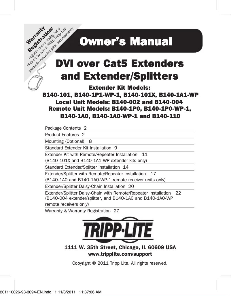 Page 1 de la notice Manuel utilisateur Tripp Lite B140-1P0-WP-1