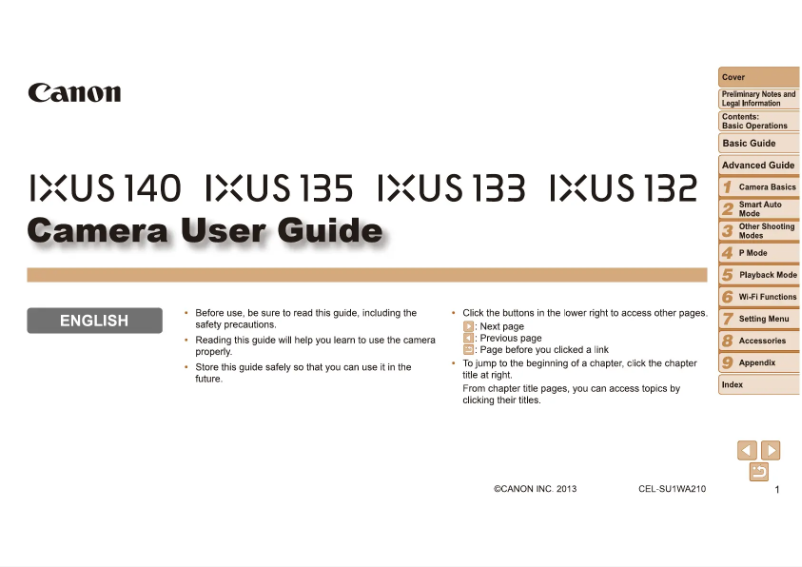 Page 1 de la notice Manuel utilisateur Canon Ixus 135