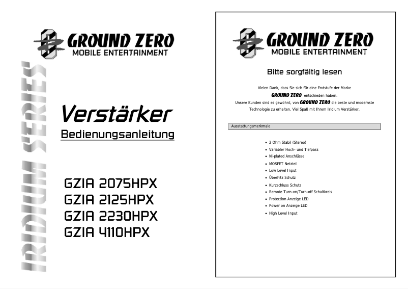 Page 1 de la notice Manuel utilisateur Ground Zero GZIA 4110HPX