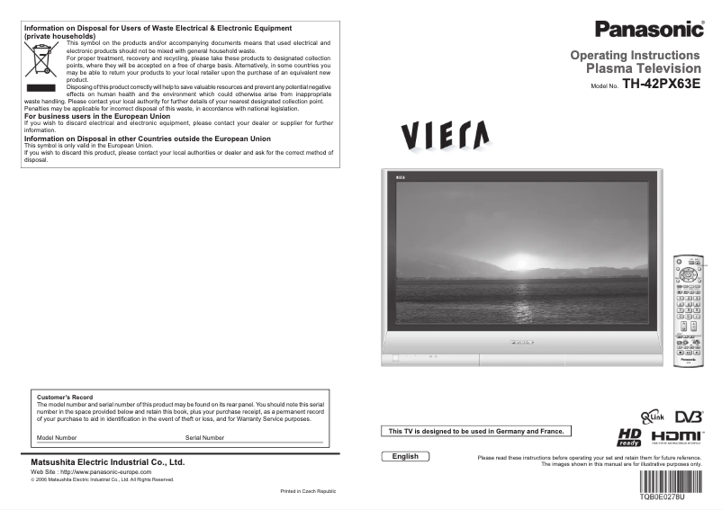 Imagen de la primera página del manual del dispositivo Viera TH-42PX63E