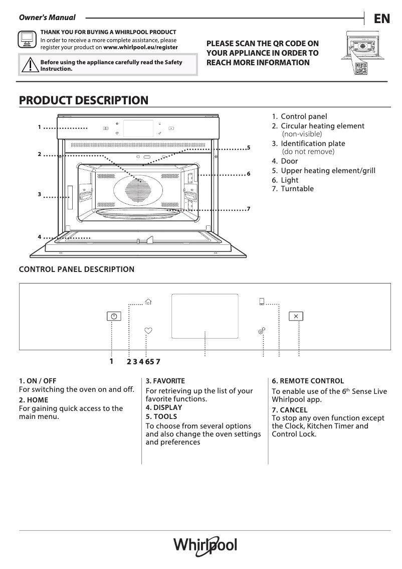 Page 1 de la notice Manuel d'utilisation et d'entretien Whirlpool W9I MW261