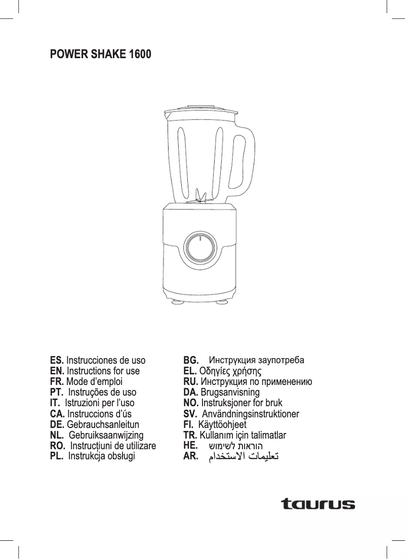 Page n°1 - Manuel utilisateur Taurus Power Shake 1600