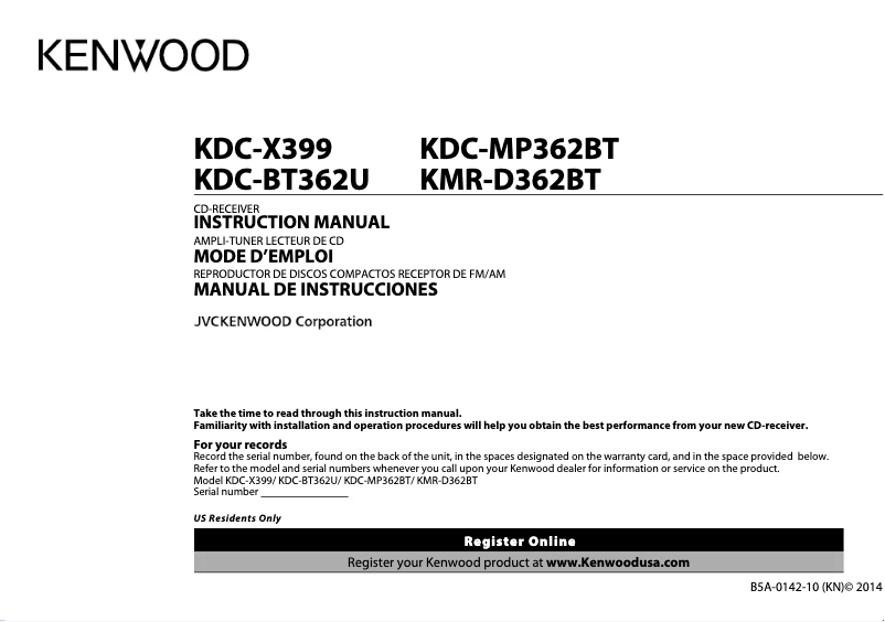 Página 1 del manual Manual de usuario Kenwood KDC-X399