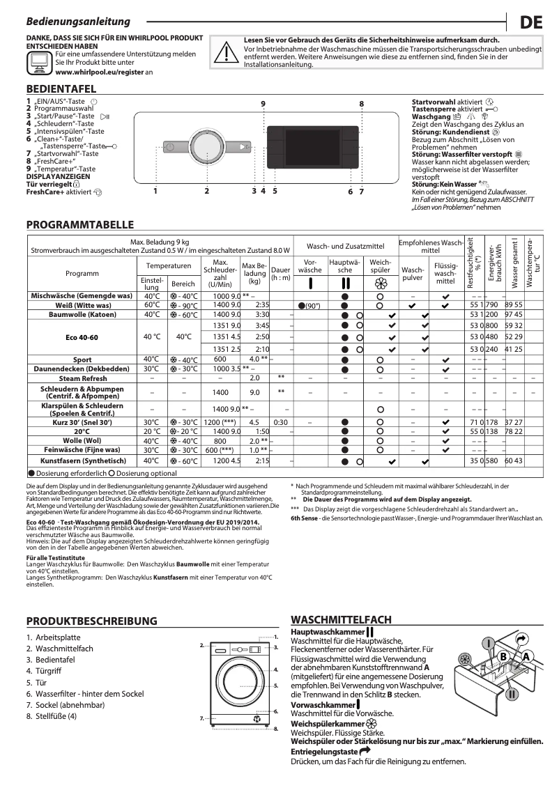 Página 1 del manual Manual de uso y mantenimiento Whirlpool FFB 9469 WV BE