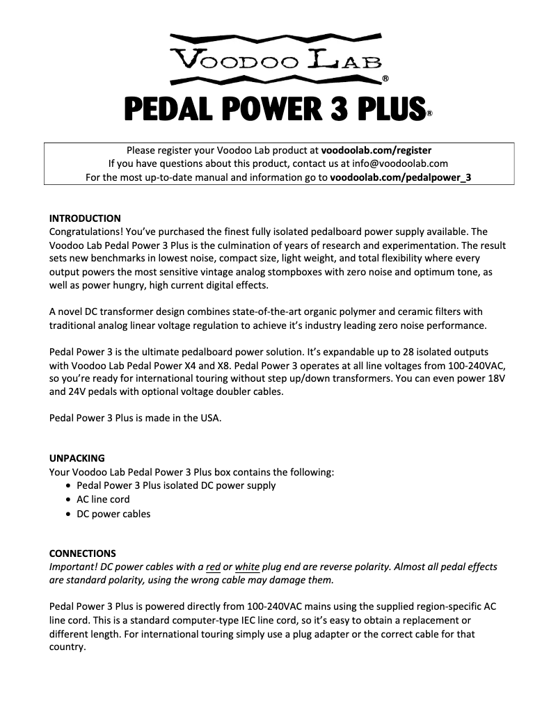 Page n°1 - Manuel utilisateur Voodoo Lab Pedal Power 3 Plus
