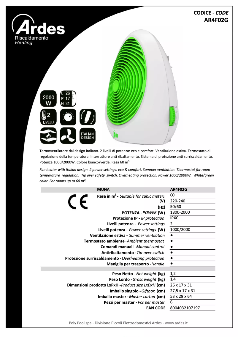 Page 1 de la notice Fiche technique Ardes AR4F02G