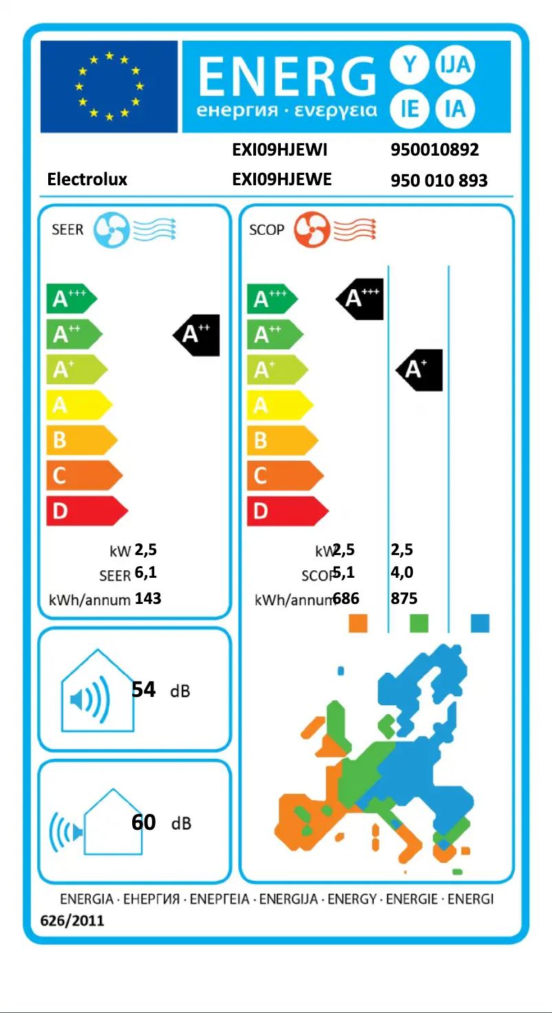 Page n°1 - Label énergétique Electrolux EXI09HJEWE