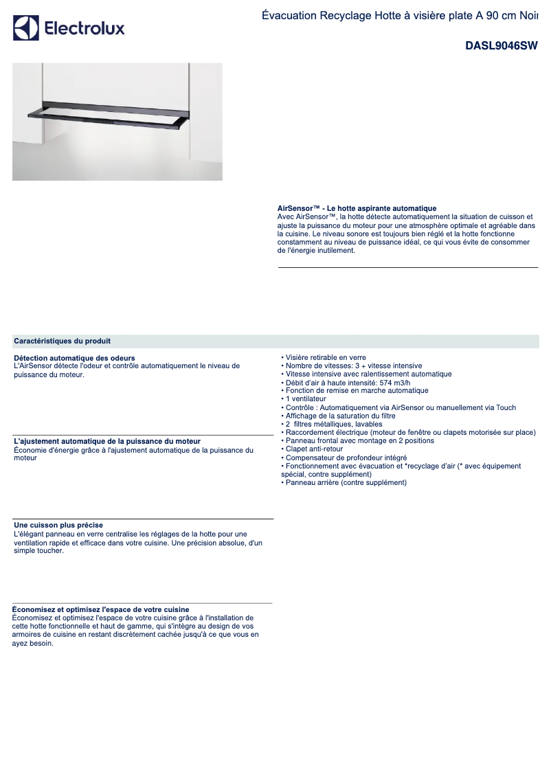 Page n°1 - Fiche technique Electrolux DASL9046SW