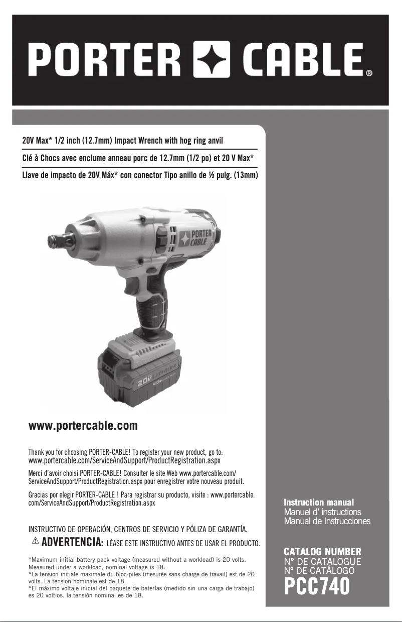 Page n°1 - Manuel utilisateur Porter-Cable PCC740