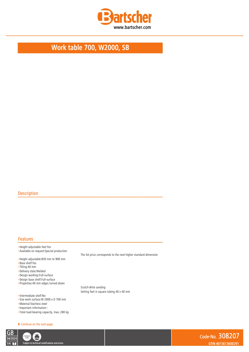 Page n°1 - Fiche technique Bartscher 348207